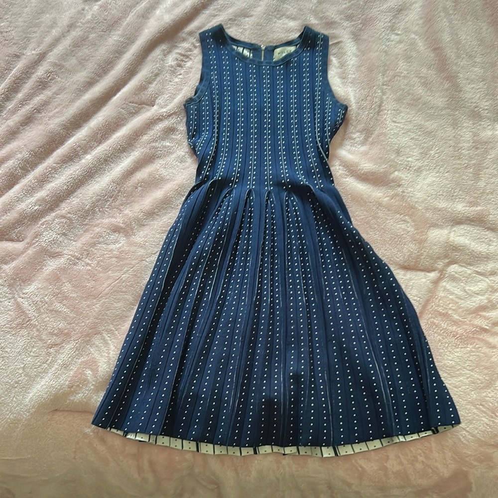 Milly Blue and White Pleated A-Line Dress